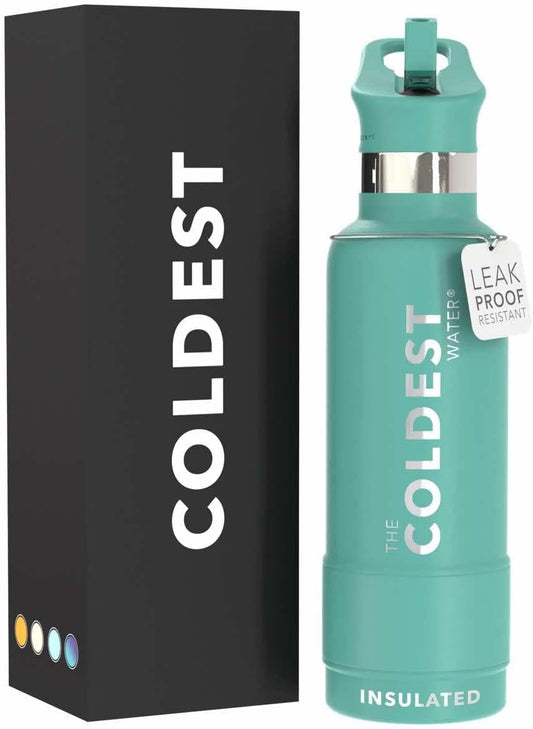 Coldest Insulated Water Bottle with Straw Lid - Stainless Steel Metal Insulated Bottle for Men & Women (Terraform Green, 21 oz)