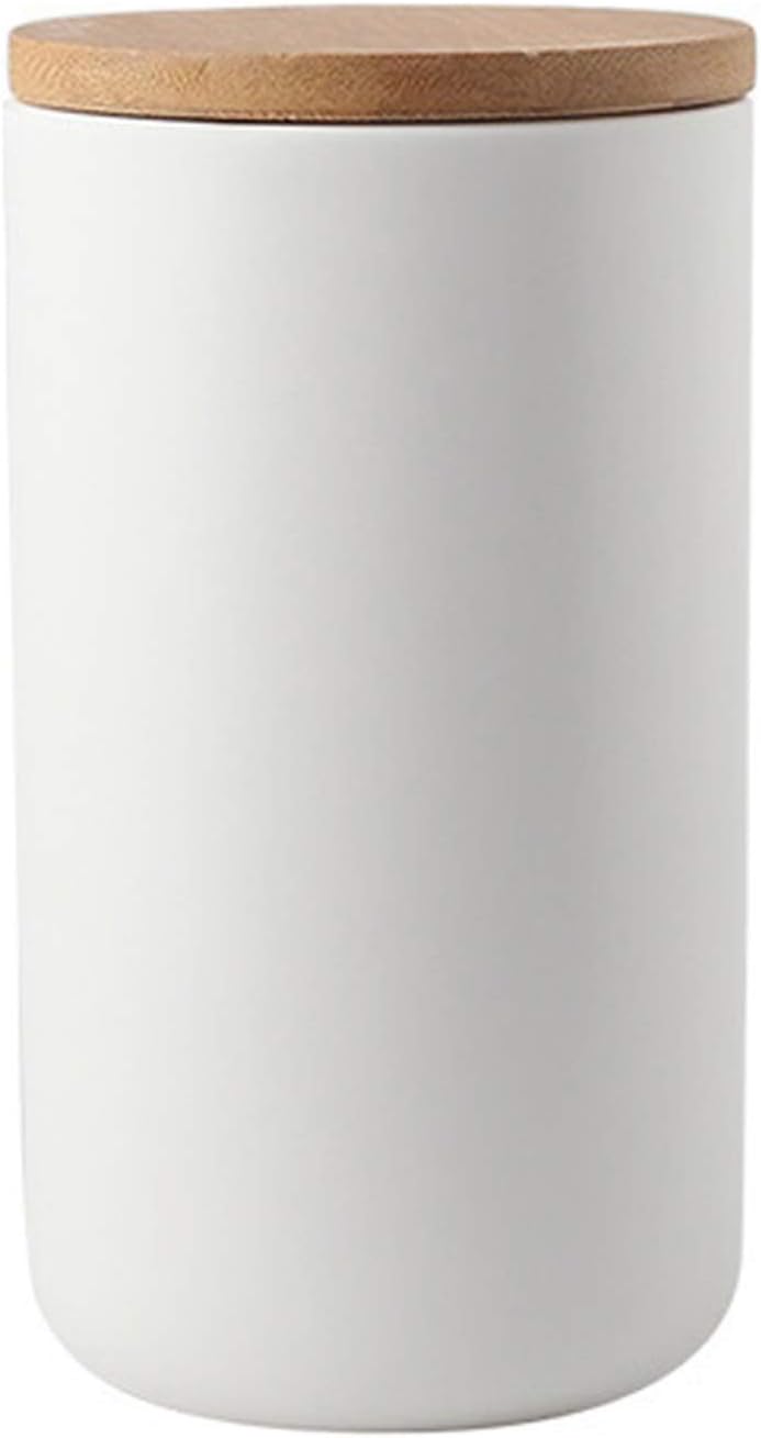 jessie Ceramic Storage Containers with Airtight Seal Bamboo Lids Kitchen Canisters for Tea Spice Seasoning Sugar Coffee (white, 1000ml/34 oz)