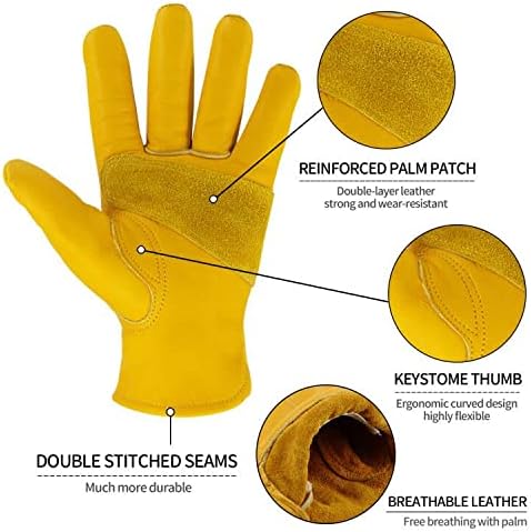 Leather Work Gloves for Men & Women, Reinforced Durable Gardening Gloves,Cowhide Work Gloves,Puncture & Cut Resistant