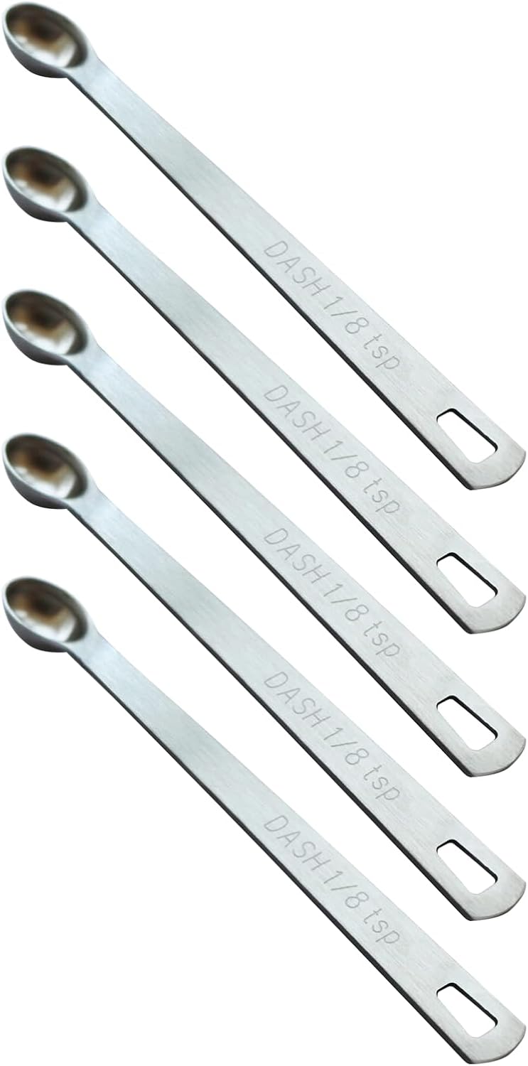 5PCS 1/8 Teaspoon(1/8tsp, 0.625 ml, Dash) Single Tiny Measuring Spoon, Small Individual Stainless Steel Measure Spoons Only