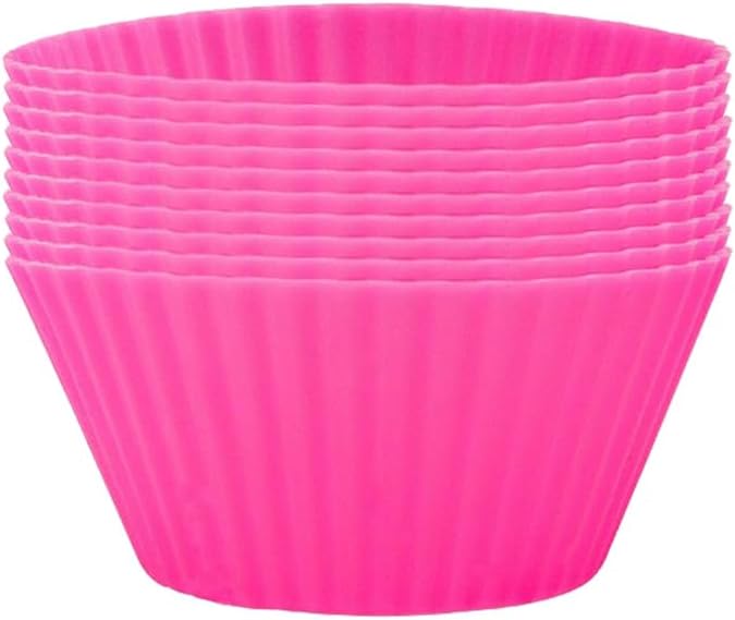 AKOAK Reusable Silicone Non-stick Baking Cups, Cake Molds, Kitchen Baking Cooking Accessories, DIY Cake Making Tools - Pack of 10 (Rose red)
