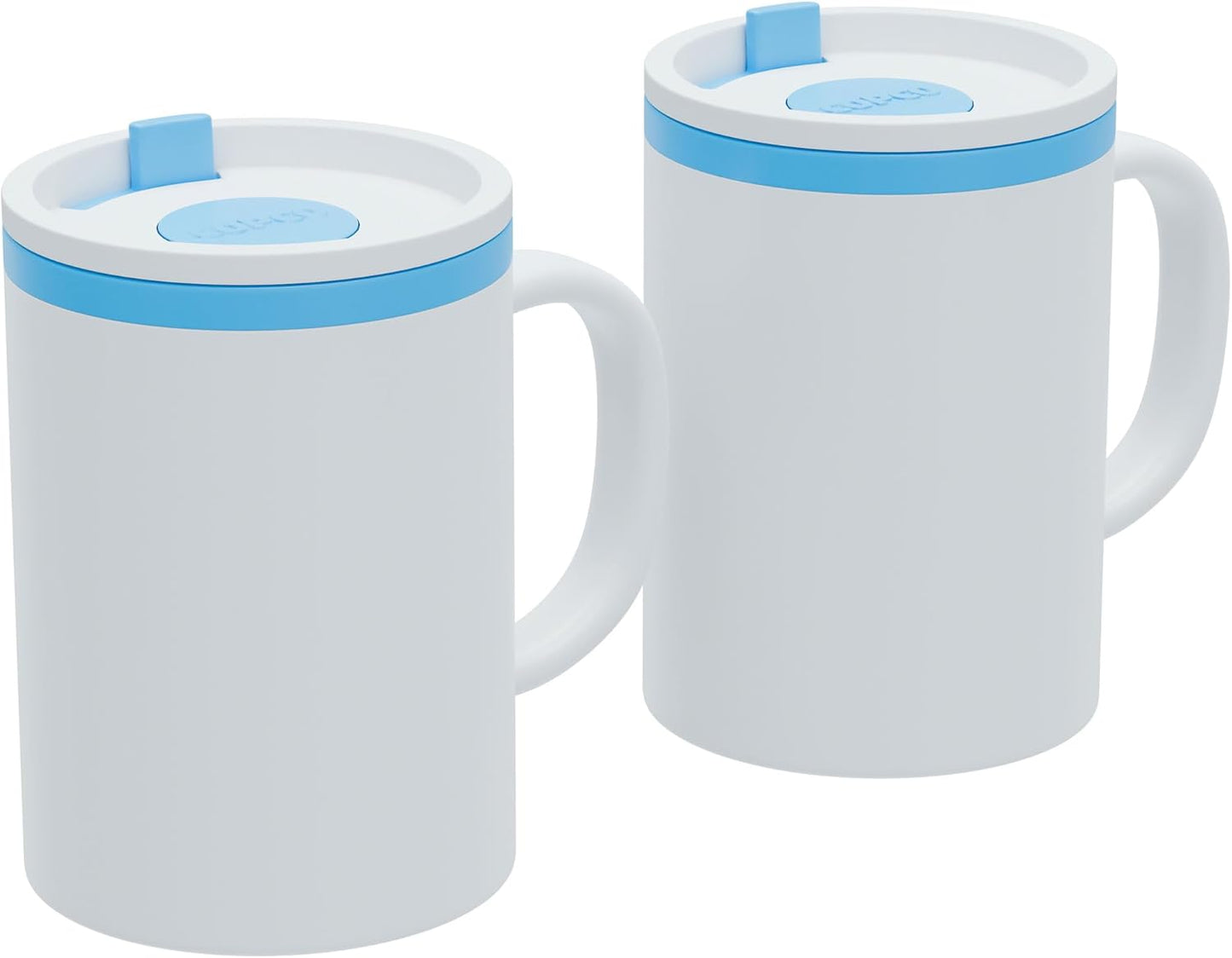 Copco Iconic 16oz Double Wall Insulated Desk Mug with Lid & Handle, Set of 2, BPA-Free Reusable Plastic, Spill-Proof, Microwave & Dishwasher Safe, Wide Mouth, Cup Holder Friendly (Teal)
