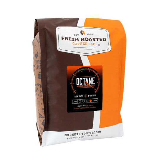 Fresh Roasted Coffee, Octane, 5 lb (80 oz), Dark Roast, Kosher, Ground