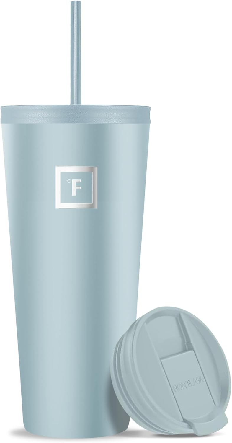 IRON °FLASK Classic Tumbler - Vacuum Insulated Stainless Steel Water Bottle, Double Walled, Drinking Cup, Insulated Travel Mug (Morning Mist, 32 oz Solid Lid)