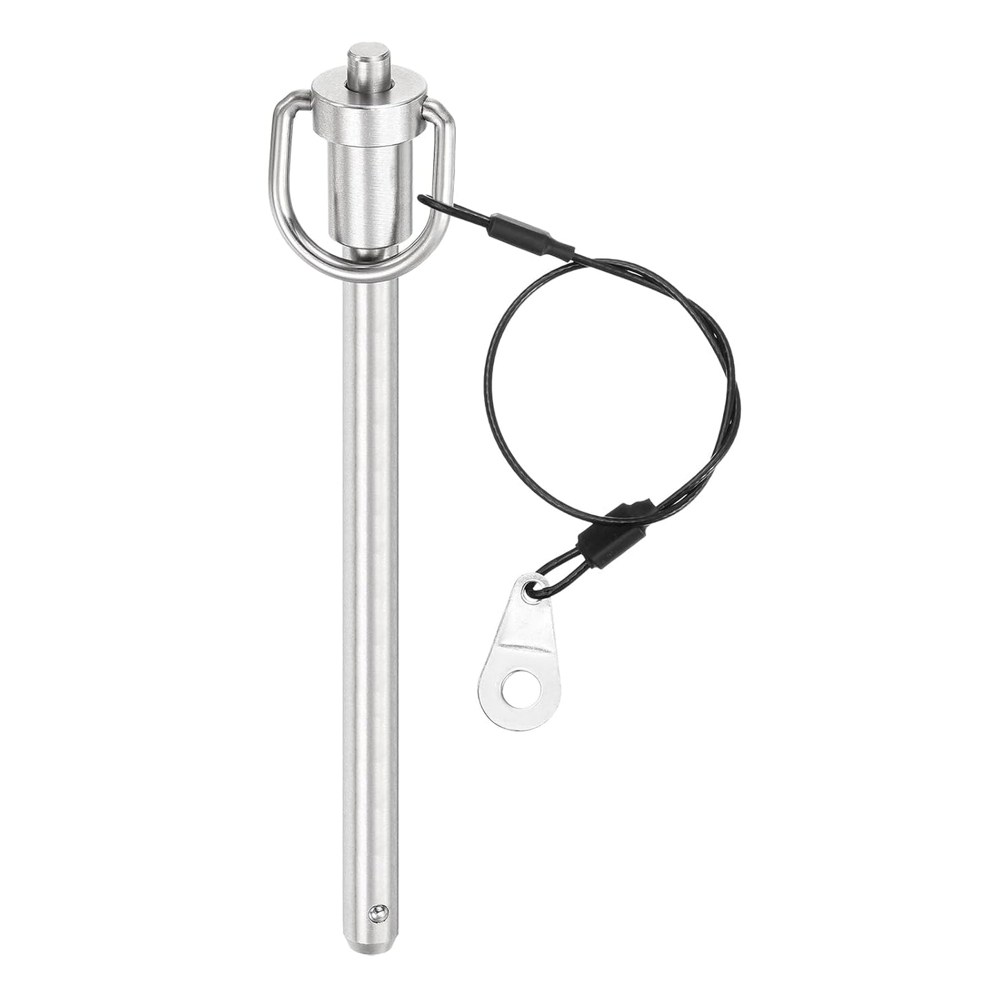 uxcell 1 Pcs Quick Release Pin, 5/16" x 4"(Dia. x L) Push-Button Ball Locking Pin 304 Stainless Steel Ring Handle Locking Pin with Wire for Audio Bimini Top Marine, Silver