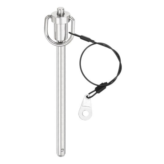 uxcell 1 Pcs Quick Release Pin, 5/16" x 4"(Dia. x L) Push-Button Ball Locking Pin 304 Stainless Steel Ring Handle Locking Pin with Wire for Audio Bimini Top Marine, Silver