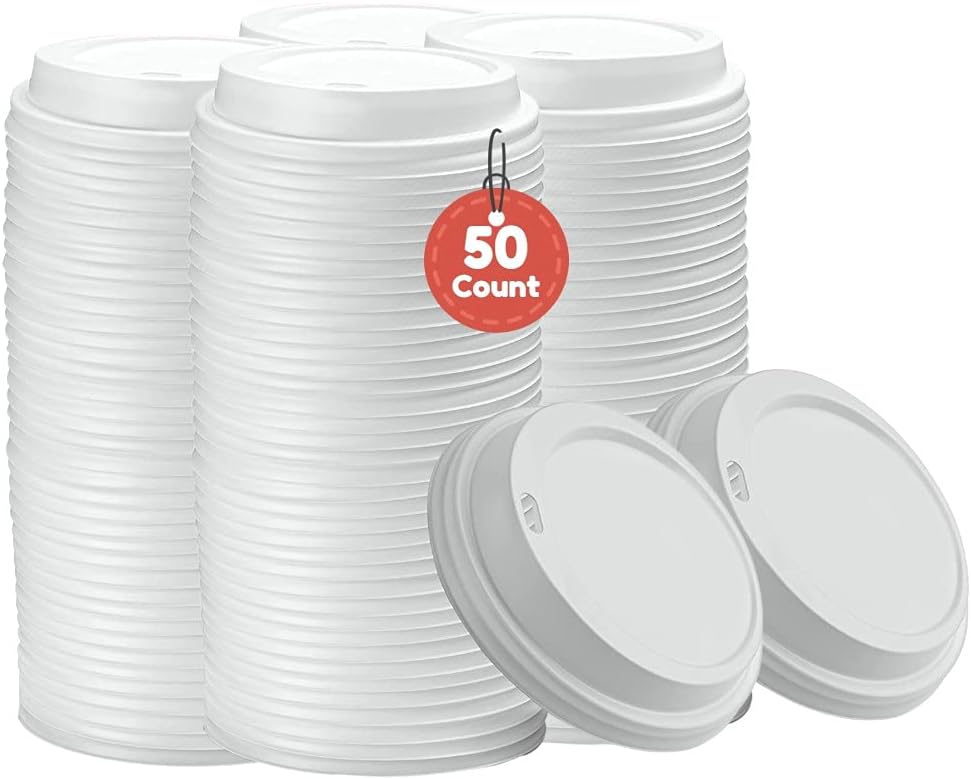 Smygoods Coffee Cup Lids, Dome Lid for 10/24 Ounce cups, Paper cups, White, 50 Count [No Cups Included]