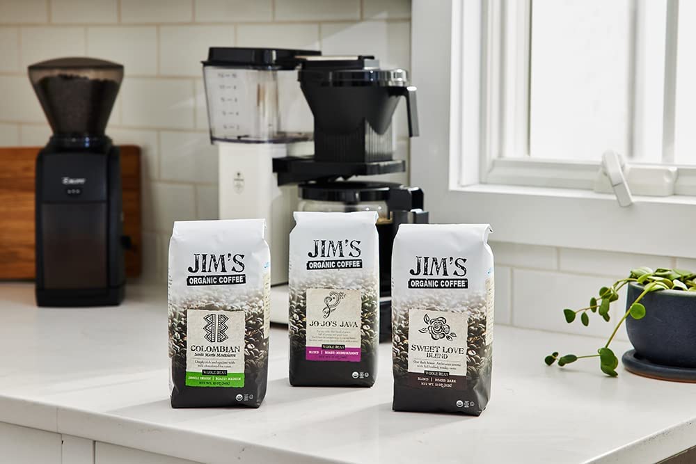 Jim’s Organic Coffee Sweet Love Blend, Dark Roast, Whole Bean, 5 Pound