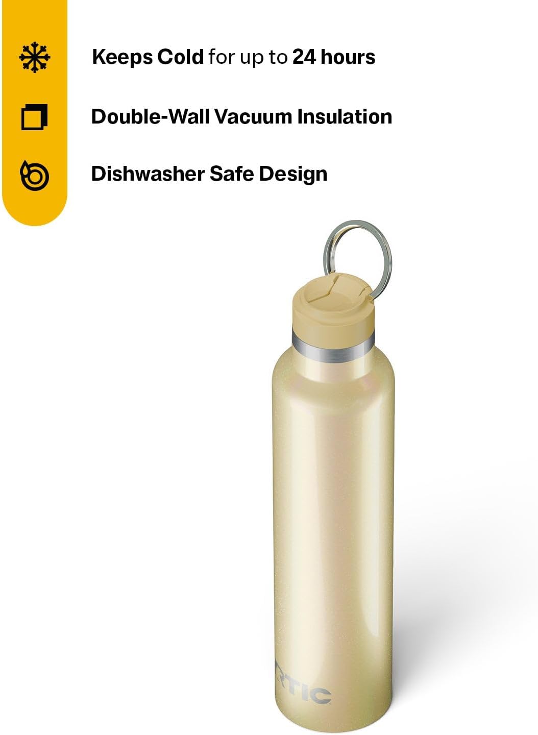 RTIC 26oz Journey Bottle Metal Stainless Steel Vacuum Insulated, BPA Free, Reusable, for Water, Hot and Cold Drinks, Travel, Sports, Camping, Sunlight Glitter