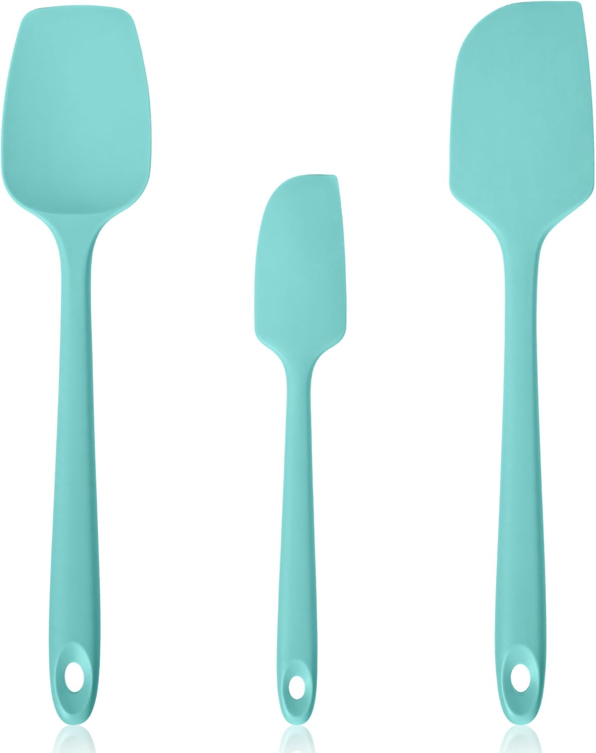 600ºF Heat Resistant Spatulas, High Heat Food Safe Semless Kitchen Silicone Scraper Set for Cooking Baking Mixing Scraping Stirring Nonstick Cookware Pan Bowl (3Pcs,Turquoise)
