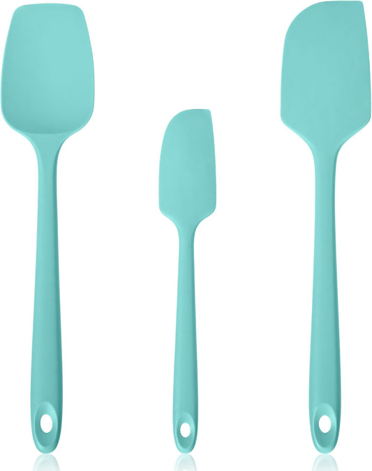 600ºF Heat Resistant Spatulas, High Heat Food Safe Semless Kitchen Silicone Scraper Set for Cooking Baking Mixing Scraping Stirring Nonstick Cookware Pan Bowl (3Pcs,Turquoise)