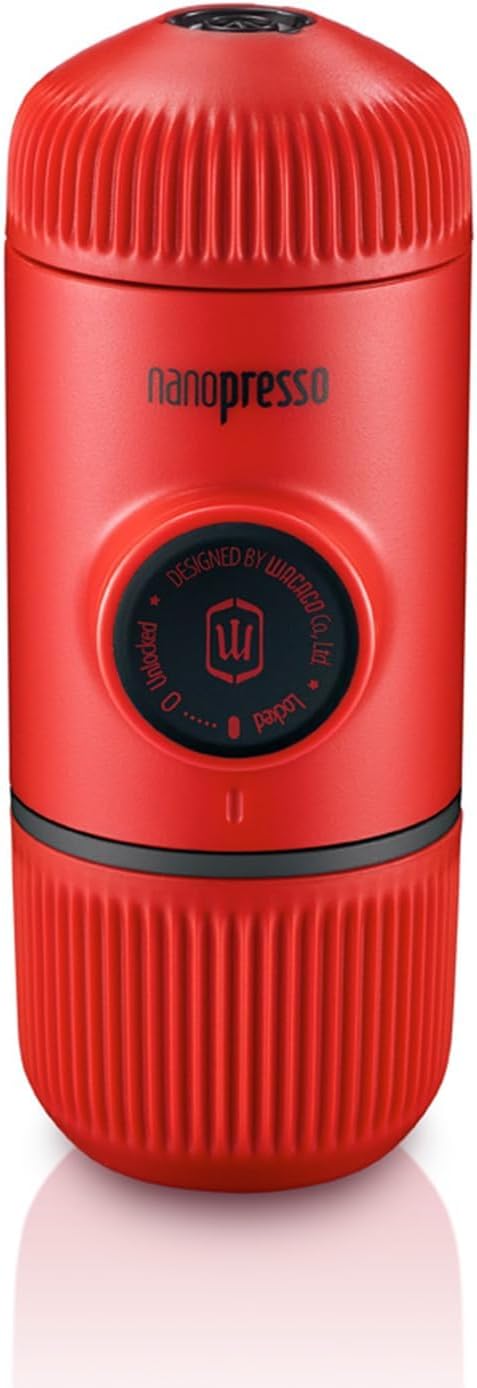 WACACO Nanopresso Portable Espresso Maker, Upgrade Version of Minipresso, 18 Bar Pressure, Mini Travel Coffee Machine, Manually Operated, Perfect for Camping and Hiking, Red