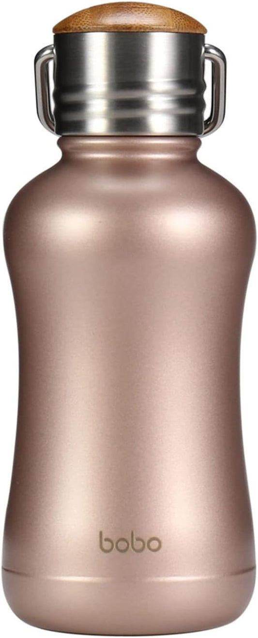 YOHKOH Mini Insulated Water Bottle With Bamboo Lid - 8.8oz Small Vacuum Insulated Water Bottle for Women Kids, 12 Hrs Hot & 24 Hrs Cold Stainless Steel Thermos Leak-Proof BPA-Free (8.8oz,Gold)