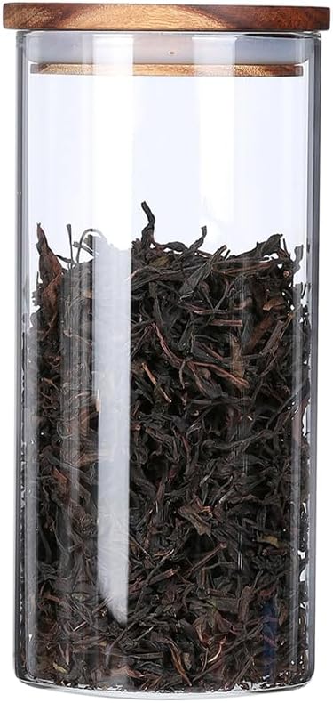 KKC HOME ACCENTS Clear Borosilicate Glass Storage Canister with Airtight Wood Lids,Air Tight Sealed Glass Jar for Loose Leaf Tea,Grinder Coffee,Coffee Beans,Matcha,39 Fluid Ounces