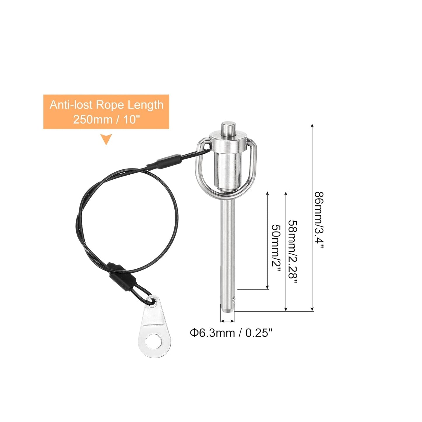 UXCELL 1 Pcs Quick Release Pin, 1/4" x 2" (Dia. x L), Silver, 304 Stainless Steel