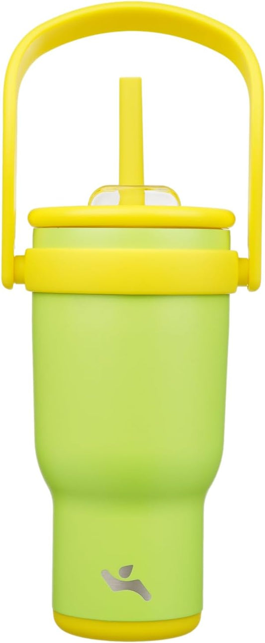 30 oz Tumbler with Side Handle, Insulated Water Bottle with Straw and 2 in 1 Lid, Stainless Steel Cup Travel Coffee Mug for Sports Office Gym,Lime