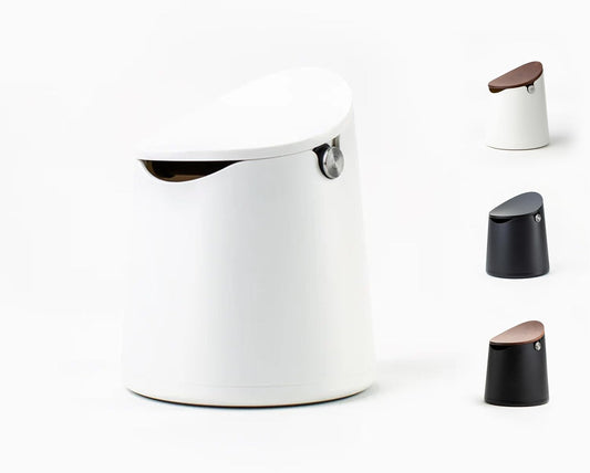 Crema Coffee Products Arc Knock Box | Holds 12–16 Espresso Pucks| Durable,Stain-ResistantBuild withNon-Slip Base|Elegant WalnutPlastic Lid Design| EasyClean-Up &Moisture Control|WhitePlasticLid Finish