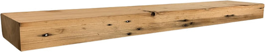 Modern Timber Craft Reclaimed Wood Fireplace Mantel Shelf | Solid Rustic American Barnwood with Steel Floating Shelf Brackets | 2.75" Thickness | 78" L x 8" D, Unfinished, Planed and Sanded