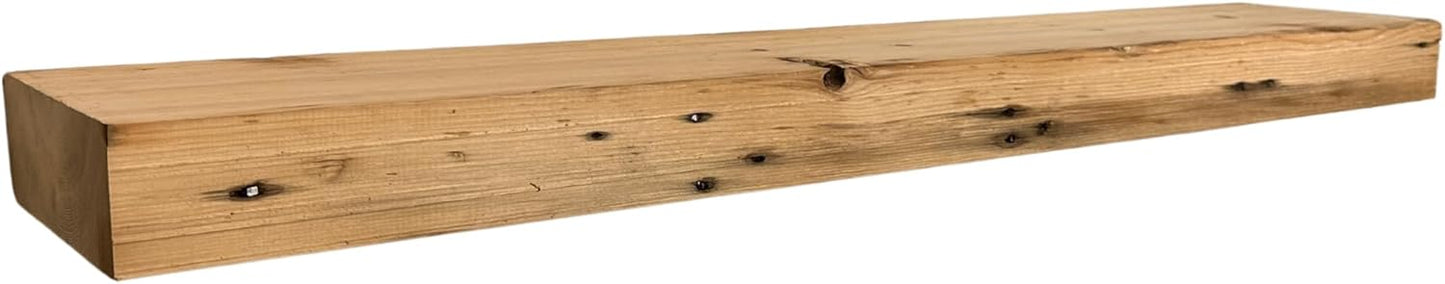 Modern Timber Craft Reclaimed Wood Fireplace Mantel Shelf | Solid Rustic American Barnwood with Steel Floating Shelf Brackets | 2.75" Thickness | 96" L x 5" D, Unfinished, Planed and Sanded