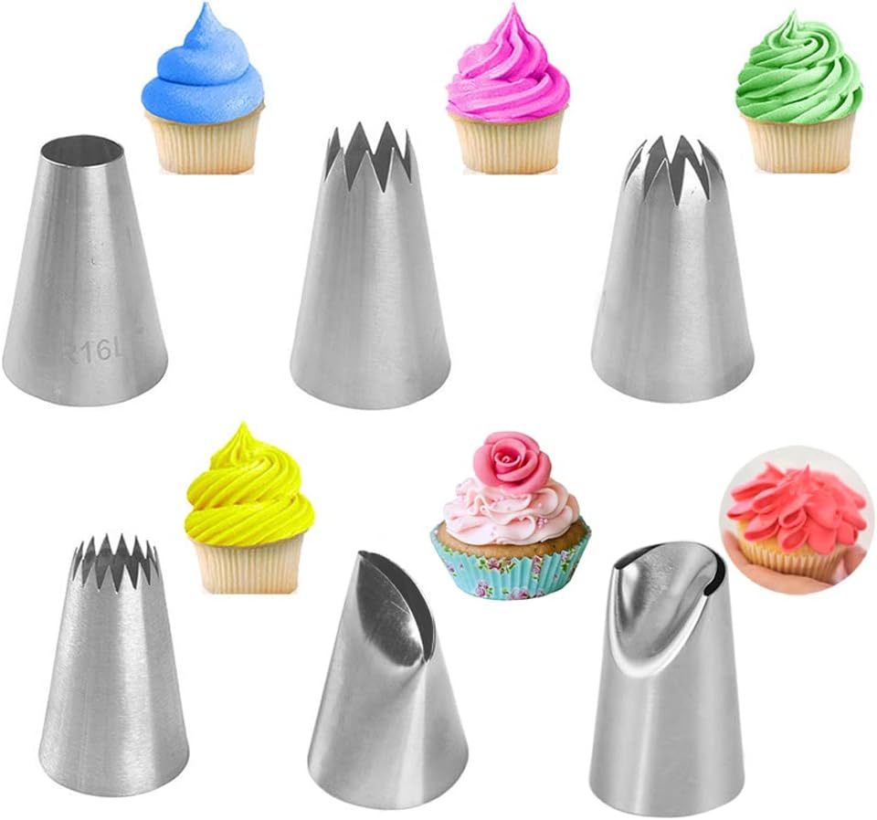 Extra Large Piping Tips Set for Cupcake Cake Decorating,6 Big Icing Tips with Round Star Rose Petal Ruffle Pastry Tips for Frosting