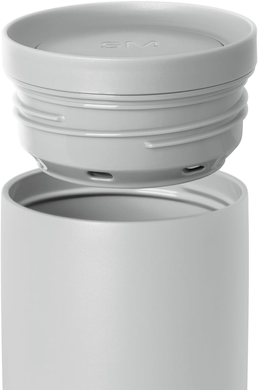 Simple Modern Travel Coffee Mug Tumbler with 360° Lid | Ceramic-Lined Insulated Stainless Steel Cold Brew Iced Coffee Cup Thermos | Gifts for Women Men Her Him | Voyager Signature | 12oz | Ice Gray