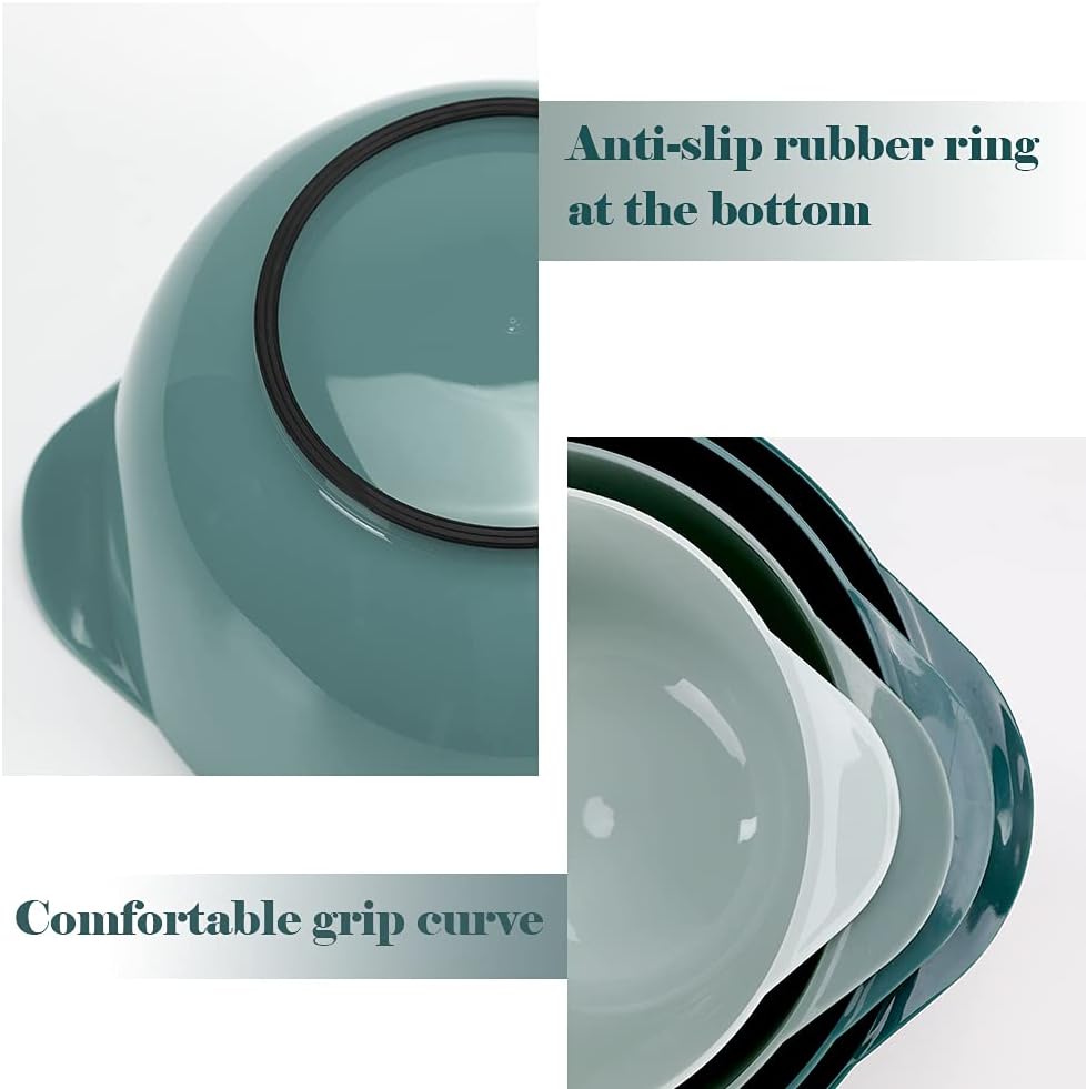 BoxedHome Green Ombre Nesting Plastic Mixing Bowl Set With Pour Spout, Microwave and Dishwasher Safe, BPA free Non-Slip Base, Set of 4 Size 1.7, 2.5, 3.5 and 4.5qt, Great for Prepping, Baking, Cooking