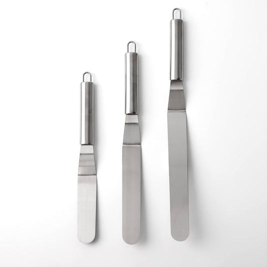 Cake Spatula Set – 6", 8", 10" Stainless Steel Offset & Straight Icing Spatulas for Cake Decorating and Frosting (Curved)