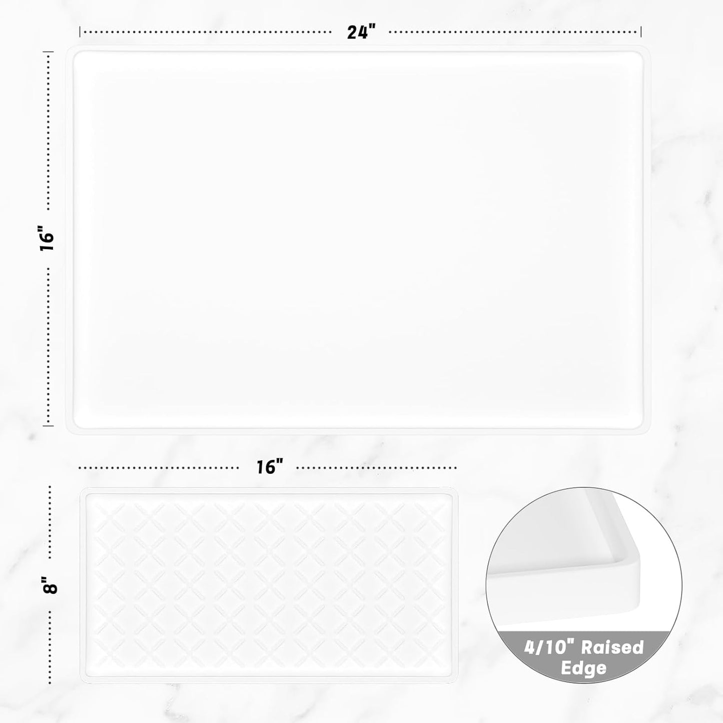 Rnivvi Silicone Coffee Mat, 16" x 24" Waterproof Raised Edge Coffee Bar Mats for Espresso Machine Station Accessories, Heat Resistant Detachable Dish Drying Pad for Kitchen Counter, Dish Rack, White