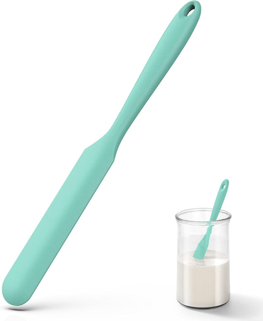 U-Taste Skinny Silicone Jar Spatula: 600ºF Heat-Resistant Food-Grade 10in Long Narrow Sourdough Stirring Stick, Seamless Flexible Peanut Butter Spreader for Scraping Icing Bread Cream, Jam (Aqua Sky)