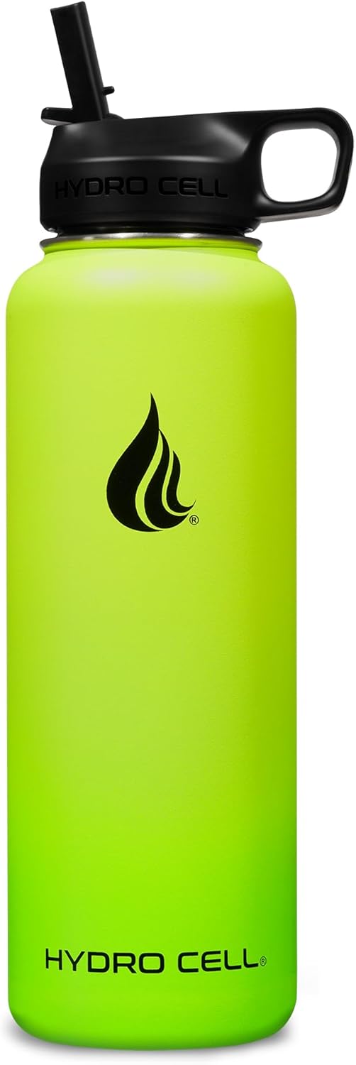 HYDRO CELL Stainless Steel Insulated Water Bottle with Straw - For Cold & Hot Drinks - Metal Vacuum Flask with Screw Cap and Modern Leakproof Sport Thermos for Adults (Neon 40oz)