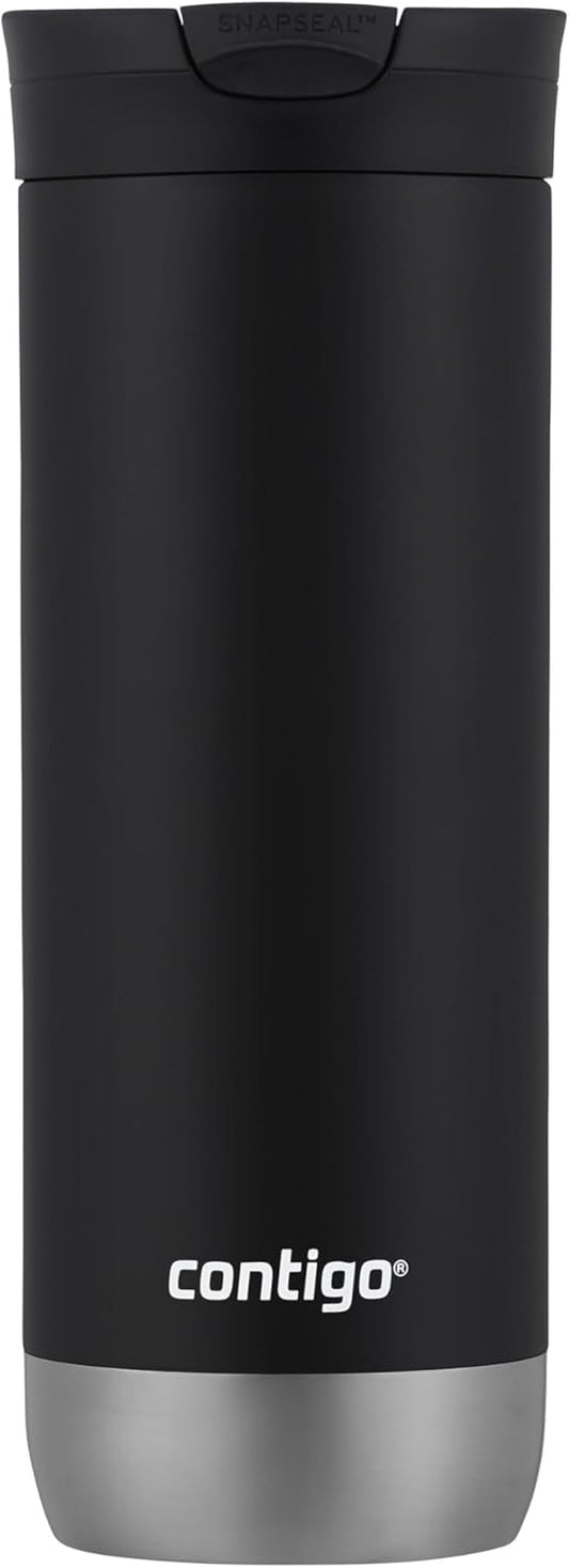Huron Vacuum-Insulated Stainless Steel Travel Mug, 16oz Licorice - Leak-Proof Lid for Hot/Cold Beverages, Fits Most Cup Holdersand Brewers
