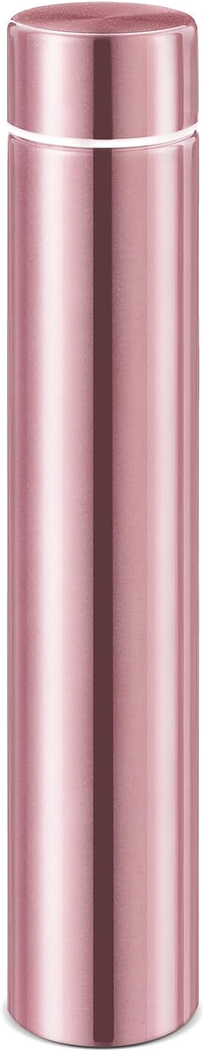 Vesici 1 Pack Slim Water Bottle 8.8 oz Small Stainless Steel Purse Compact Insulated Water Bottles Camping Travel Backpack Pocket Flask for Car Cold Coffee Tea (Rose Gold)