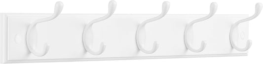 SONGMICS Wall-Mounted Coat Rack, Hook Rack, 5 Dual Metal Hooks, for Coats, Bags, Keys, in The Entryway, Bedroom, Living Room, White ULHR235W01