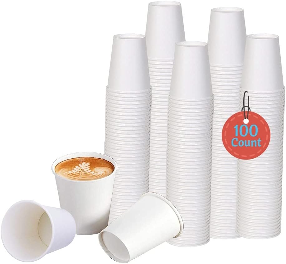 Smygoods White Disposable Paper Coffee Cups (6 OZ, 100 Count) For Hot Beverages, Tea, Espresso, Cocoa - To Go Drink Containers, Café & Office