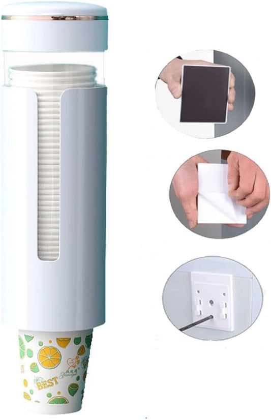 Coffee Machine or Water Dispenser Wall Mounted Disposable Cup Dispenser,fits 3 to 8 oz Paper or Plastic Cup Organizer,Including Magnetic Plate Cup Rack (M for 3-8 oz Cups)