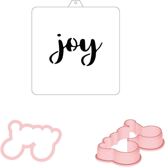 Cookie Cutter and Stencil Set Bundle cookie stencil and cutter kit Joy Hand Lettering Plaque - Cookie Cutter and stencil (Joy)