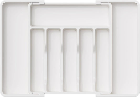 Lifewit Silverware Drawer Organizer, Expandable Utensil Tray for Kitchen, BPA Free Flatware and Cutlery Holder, Adjustable Plastic Storage for Spoons Forks Knives, Large, White