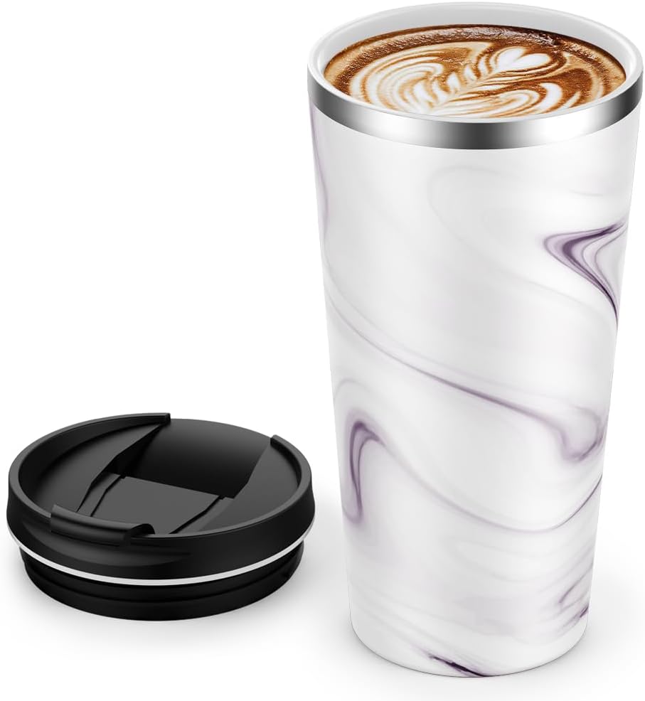 Insulated Coffee Mug with Ceramic Coating, 18oz Travel Mug with Leak-proof Lid, Vacuum Double-wall Tumbler, Stainless Steel Thermal Cup for Tea, Hot Cocoa, Cold Beverage, Ice Drinks