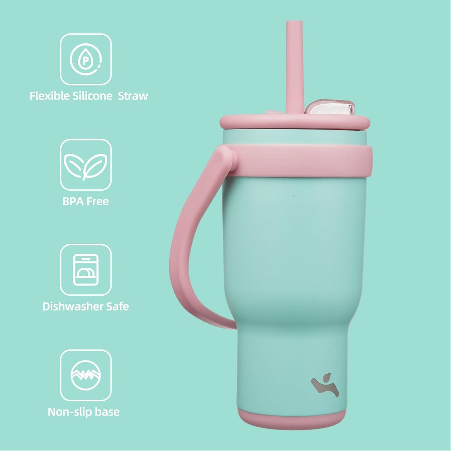 30 oz Tumbler with Side Handle, Insulated Water Bottle with Straw and 2 in 1 Lid, Stainless Steel Cup Travel Coffee Mug for Sports Office Gym,Guava