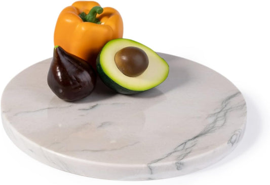 Koville Brazilian Natural Marble Cutting Board for Kitchen, 11inch Round Hand Crafted Marble Slab for Cheese, Charcuterie, Pastry Board - Wedding Gift, House Warming Gift(White Macaubas)