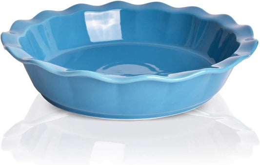 Bosmarlin Ceramic Pie Pan, 9 Inches Pie Dish, 50 oz, Pie Plate for Baking, Microwave, Oven Safe and Dishwasher safe (Cerulean blue, 9 inches)