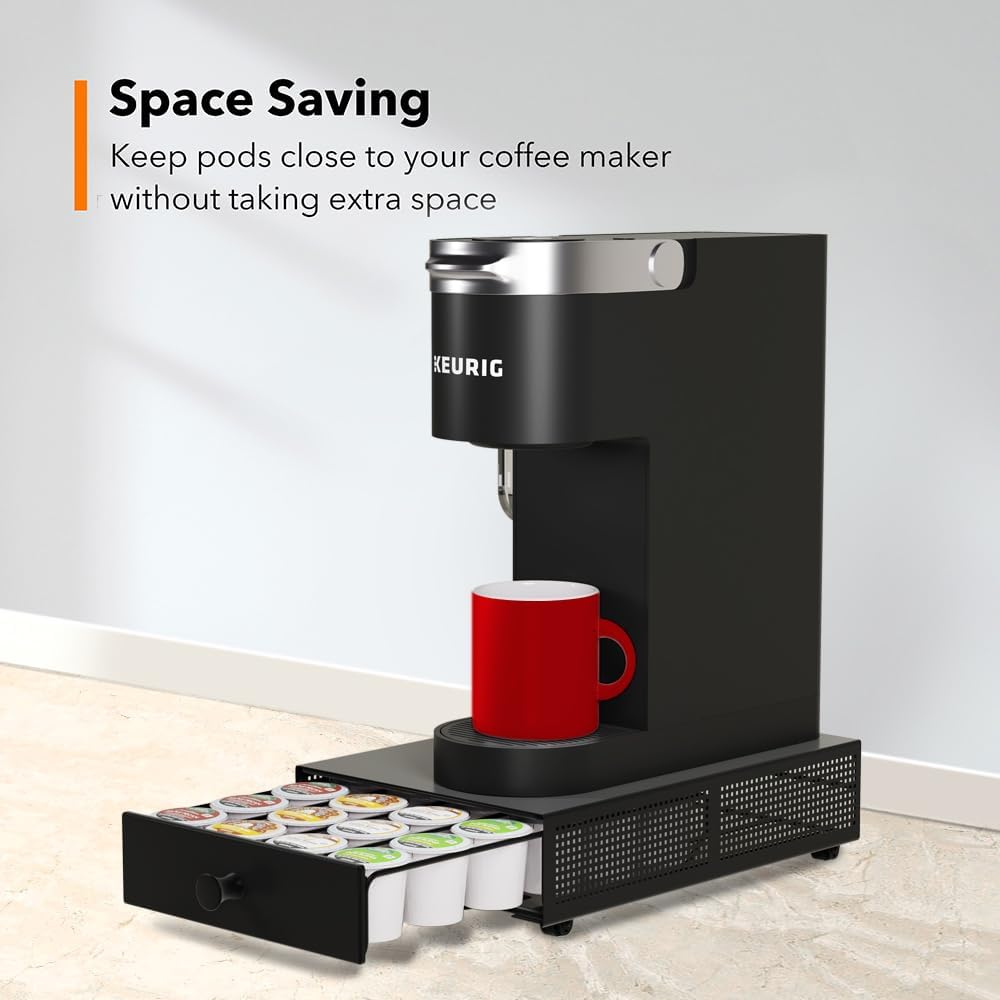 SICHEER K Cup Organization Storage Drawer Maker K Cup Holder Sliding Tray Pull out Coffee Pod Organizer Rolling Stand Countertop Maker Stand Rack Capsules Compatible with Keurig Accessories 24 Pods