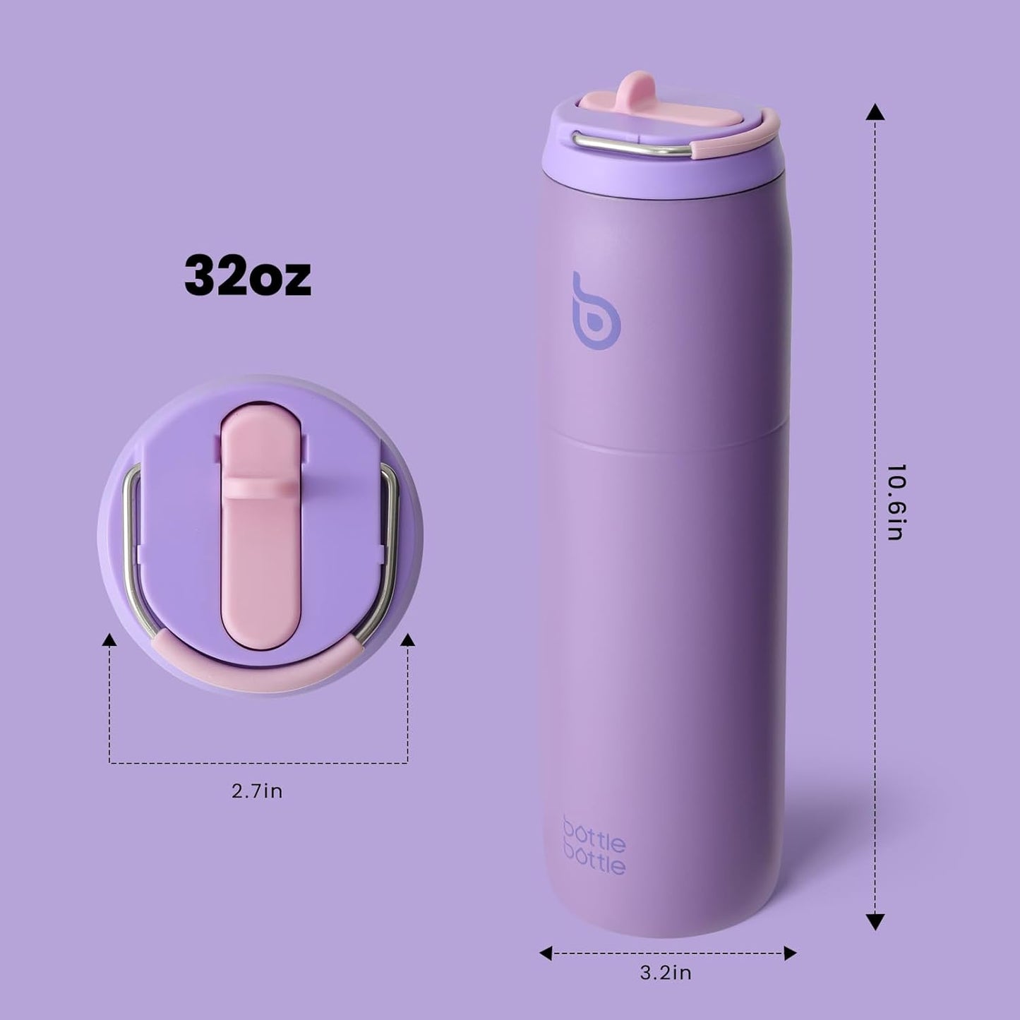 BOTTLE BOTTLE Stainless Steel Water Bottle with Straw Lid and Handle 32 oz Vacuum Insulated Cup for Sports Travel Gym Hiking, Leak-Proof Wide Mouth Water Bottles for Men and Women,violet