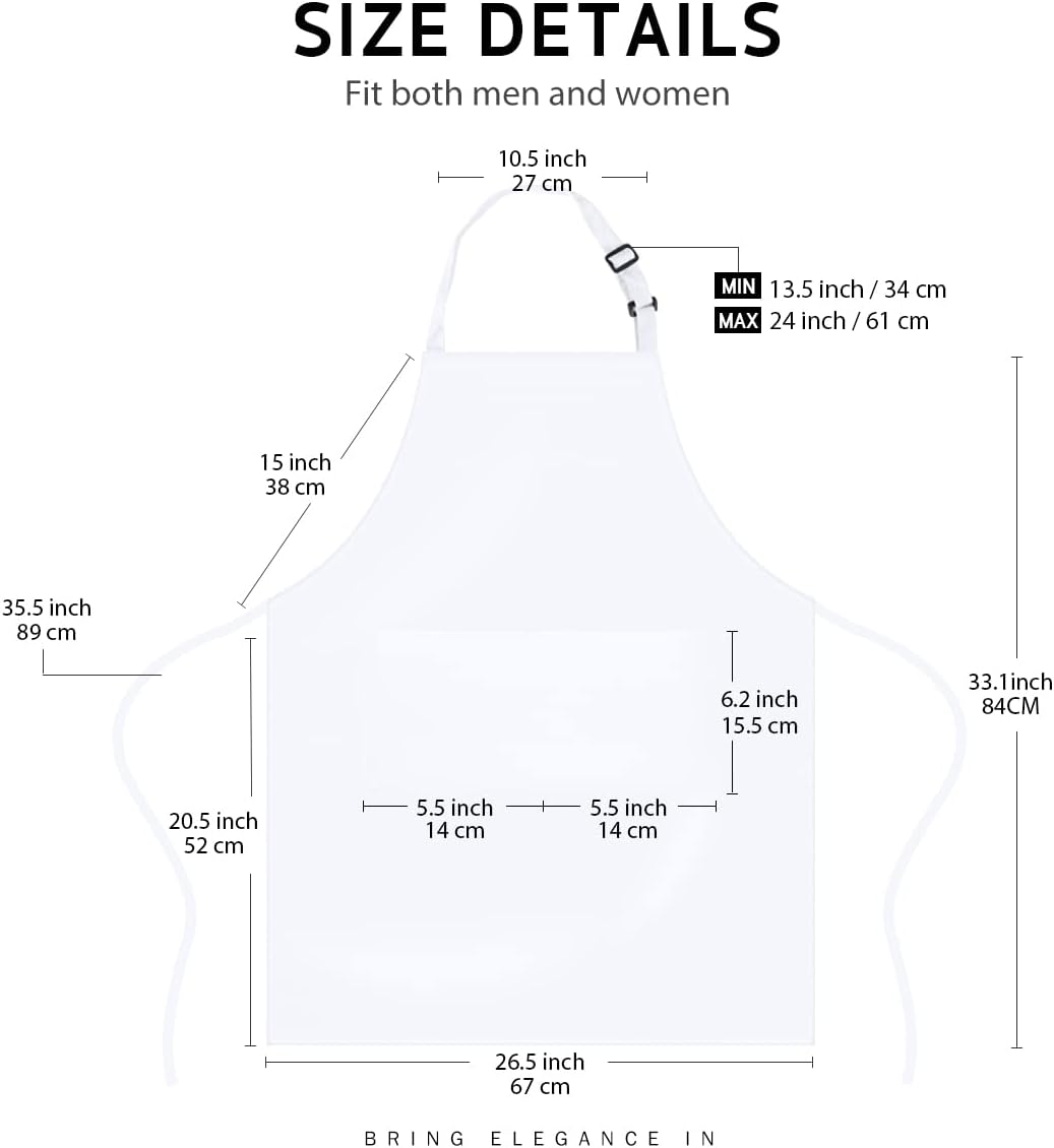 Syntus 12 Pack Bib Apron, Unisex Aprons Adjustable Waterdrop Resistant with 2 Pockets Cooking Kitchen Apron for Chef, BBQ Drawing Apron Bulk, White