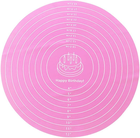 1 Pcs Pink Round Baking Mat, Cake Turntable Mat, Cake Mat Round Silicone Baking Mat, 12 In Cakes Pastry Mat for Cake Turntable Stan
