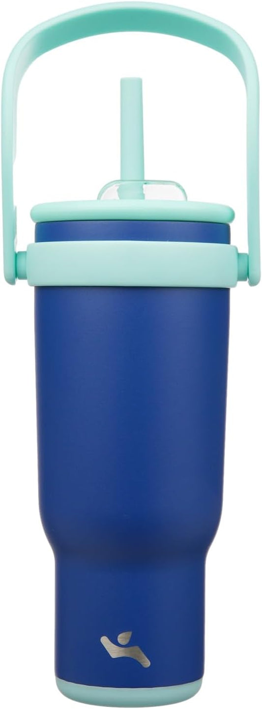 40 oz Tumbler with Side Handle, Insulated Water Bottle with Straw and 2 in 1 Lid, Stainless Steel Cup Travel Coffee Mug for Sports Office Gym,Dark Blue