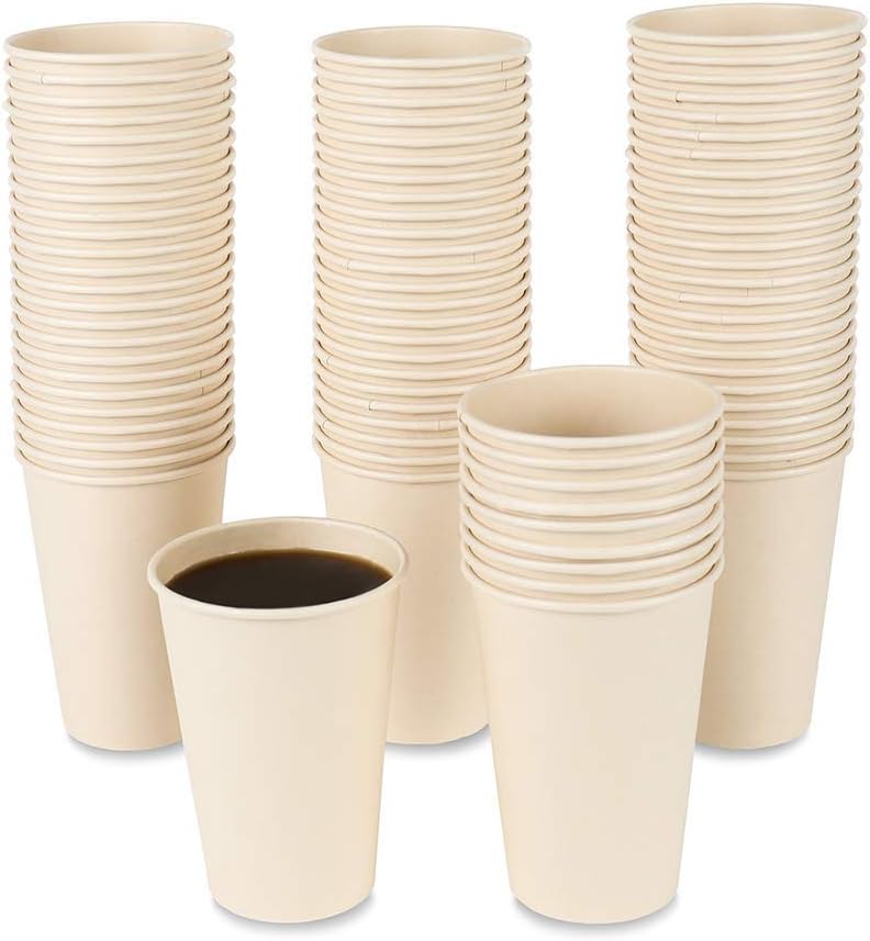 Bamboo Fiber 120 Count 16 oz Disposable Light Brown Paper Coffee Cups, Perfect for Hot Drinks