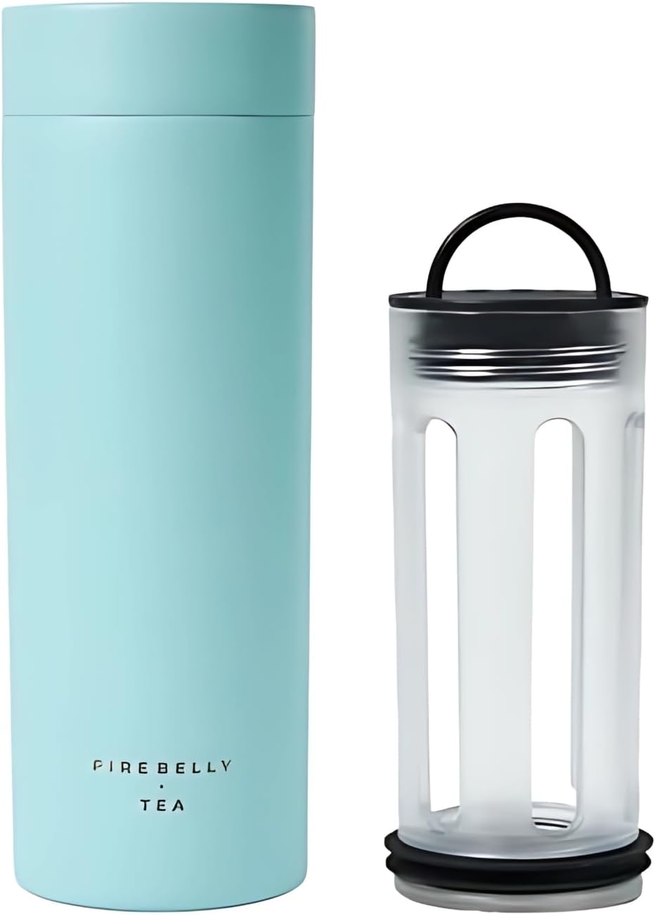 Firebelly Tea, Travel Tea Infuser Mug with Strainer, Insulated Tumbler for Loose Leaf Tea or Coffee, Leakproof Bottle for Hot or Iced Drinks, Stainless Steel Thermos with Lid, Mer