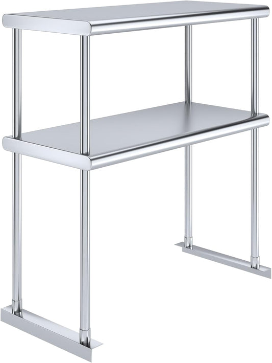 NSF Certified 18 Gauge Heavy Duty Stainless Steel Double overshelf with Brackets for Kitchens, Utility Rooms, Storage, Offices & Home