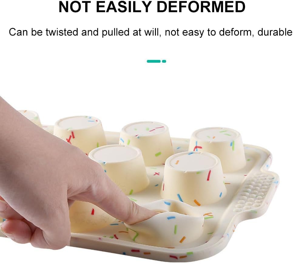 Silicone Muffin Pan,12 Cups Muffin Baking Pan with Handle Reusable Cupcake Baking Pan for Roasting Homemade Muffins, Cupcakes and Egg Bites(COLOR:Beige)